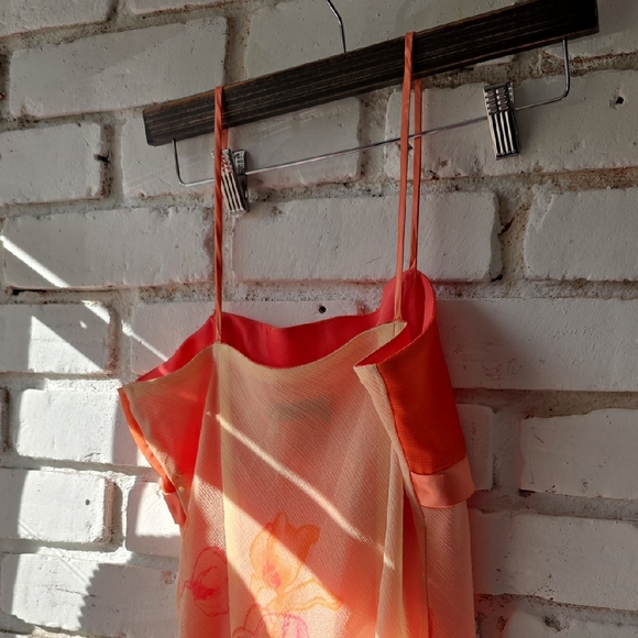 spaghetti Strap Orange Floral Slip Dress with draped hem Y2K - Picture 6 of 7